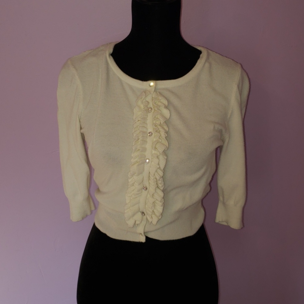 Bebe cardigan sweater lace back size M white